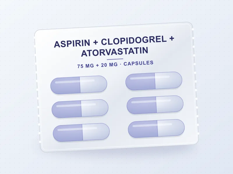 Aspirin 75 mg + Clopidogrel 75 mg + Atorvastatin 20 mg — capsule pack